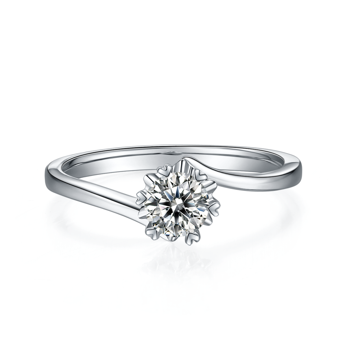 Twisted arm classic snowflake S925 silver plated platinum Moissanite women's ring 50 points D-grade